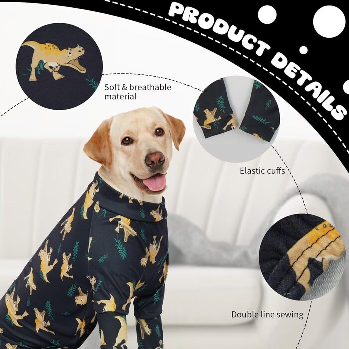 Піжама для собак IDOMIK, м'яка піжама з блискавкою, дихаюча сорочка для собак для хлопчиків та дівчаток, одяг для собак, цілісний костюм, костюм для відновлення для маленьких, середніх та великих собак M(Обвід грудей: 48 см) (XL(Обвід грудей: 59.9 см), Те