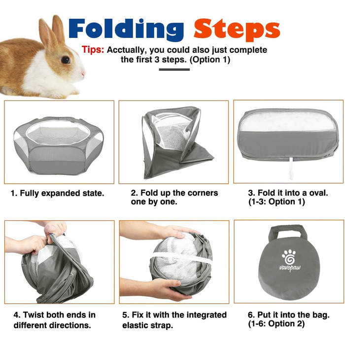 Клітка-манеж для дрібних тварин VavoPaw, сіра: для кошенят, цуценят, кроликів, хом'яків. Атмосвітлива сітка, водонепроникний матеріал, легко складається