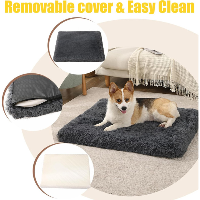 М'яке ліжко для собак середніх порід та котів, 75 x 50 x 8 см, темно-сірий колір