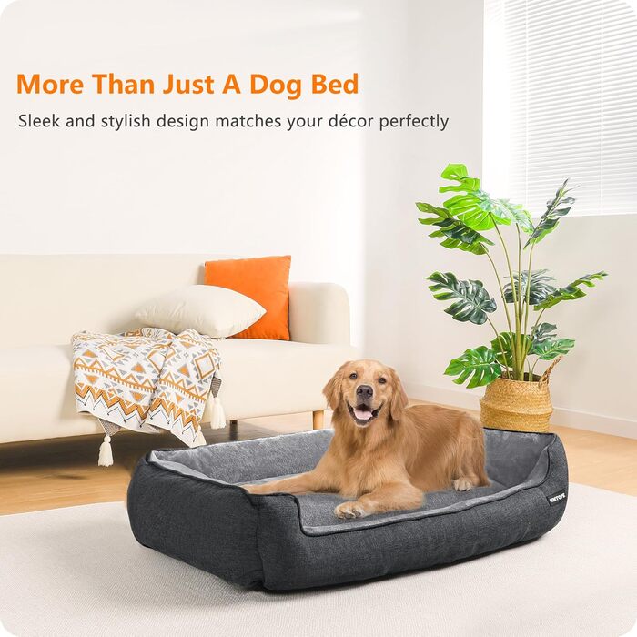 Ліжко для собак, м'яке ліжко-софа для тварин, зручне гніздо для собак, сіре, знімний і пральний чохол, 110 x 86 x 26 см