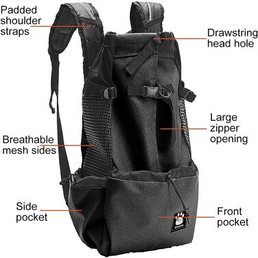 Чорна переноска для собак XL: зручна та легка переноска-рюкзак для собак вагою 1-25 кг, з вентиляцією та отвором для голови, ідеальна для прогулянок та безпеки