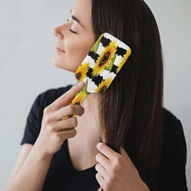 Щітка для волосся з акварельним малюнком собак, нейлонові щетинки для густого, кучерявого, тонкого, довгого, короткого, мокрого або сухого волосся, надає блиск та безпечна для волосся (квітковий малюнок соняшників)