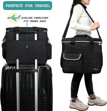 Чорна сумка-органайзер для собак та котів PetAmi: переносна сумка з мисками та контейнером для корму, ідеальна для подорожей та кемпінгу (37x20x30 см)