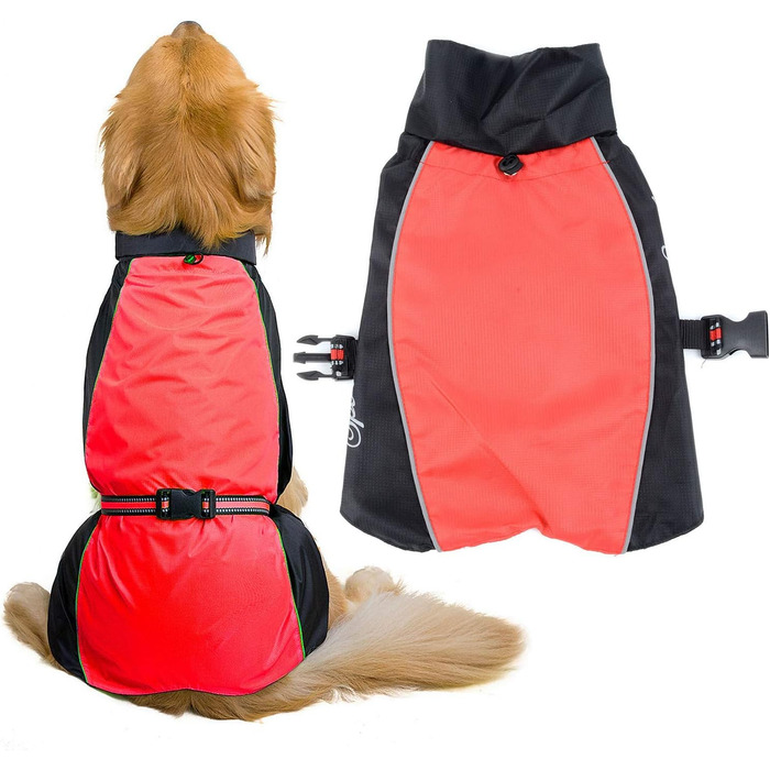 Водонепроникний дощовик для собак середніх та великих порід Zunea, відбиваючий, легкий, вітронепроникний, з підкладкою з сітки, захист від дощу, одяг для активного відпочинку, прогулянок, зеленого кольору, 3XL, 7XL (1 шт), червоний