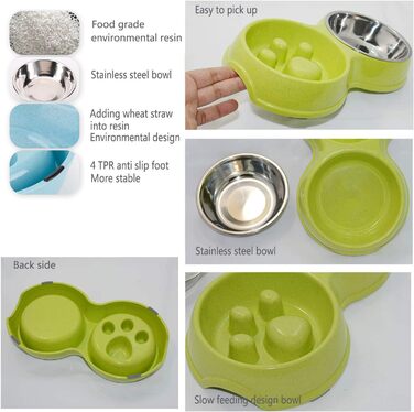 Миска для собак Frenchie Fress, нержавіюча сталь, інтерактивна, для повільного годування, екологічна, білий (зелений)