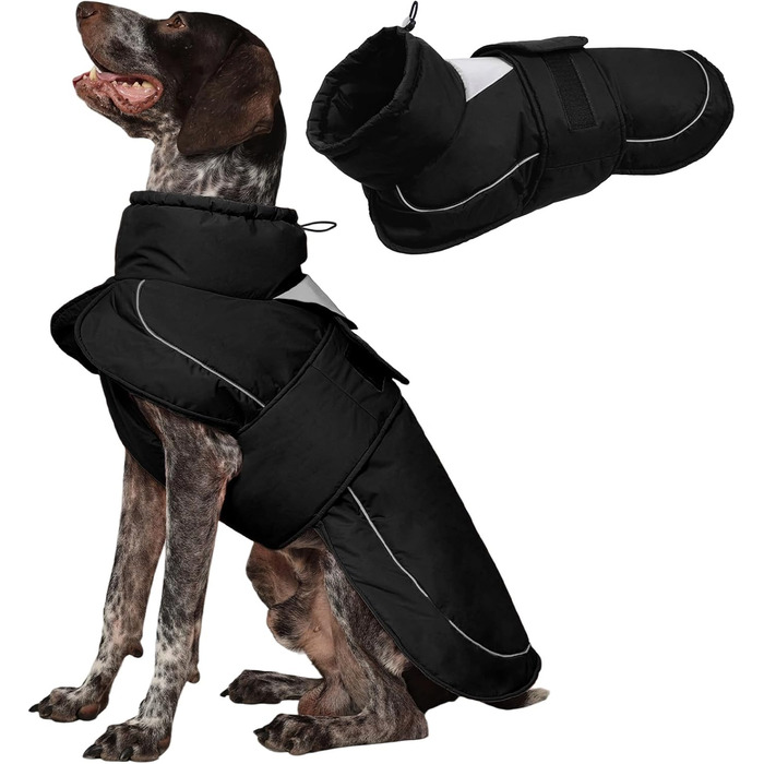 Водонепроникна куртка для собак Kuoser, чорна, розмір XL, з світловідбиваючими елементами та шнурком на шиї