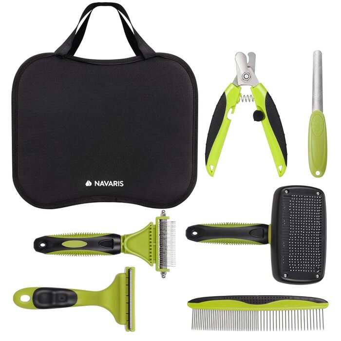 Набір для догляду за домашніми тваринами Navaris Premium (6 шт.) - щітка для котів та собак, точилка для кігтів для собак та котів
