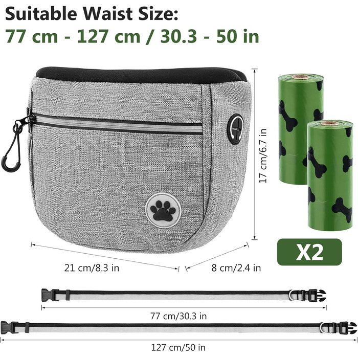 Преміум сумка для собачих ласощів для дресирування, велика місткість, сумка для прогулянки з тримачем для пакетів, регульований ремінь, сумка для цуценят, бананка для собак