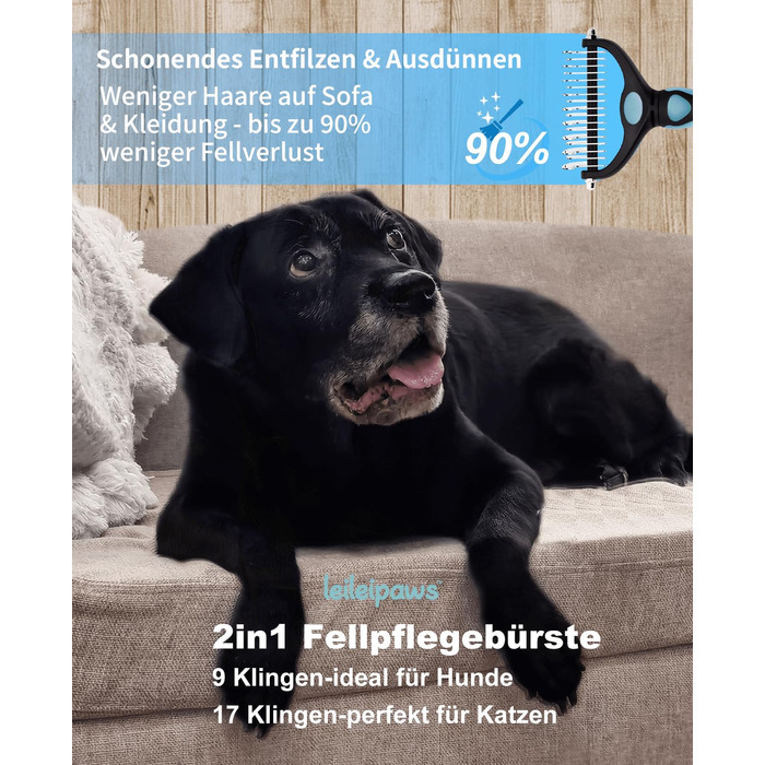 Гребінець для собак та котів проти вичісування – ергономічна ручка, міцний, 17/9 зубців, видаляє ковтуни та підшерстя, дешадінг-щітка для довгошерстих та короткошерстих порід (Синьо-чорний)