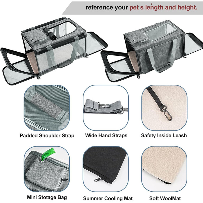 Транспортна переноска для кота/маленької собаки, складний кейс, 46×30×30 см, з віконцем та дихаючою сіткою (темно-сірий)