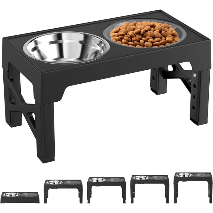 Підвищена годівниця для собак Crynvor, миска для корму та води, регульована по висоті, 5 положень, складана, для середніх та великих собак