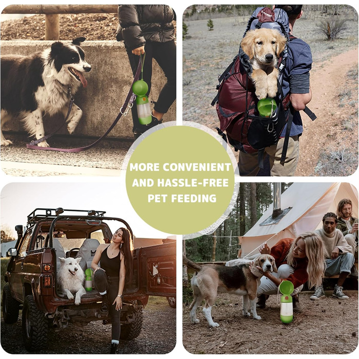 Водяна пляшка для собак BRIMFULITE з мискою та кормушкою, витривала та легка, для подорожей та прогулянок, зелена