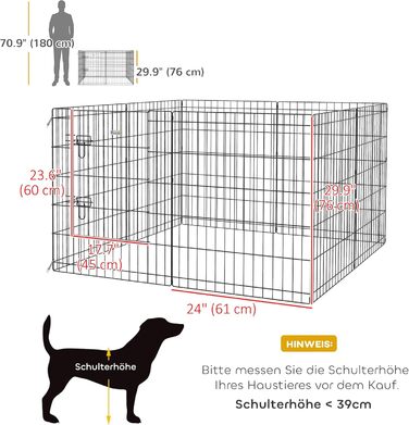 PawHut вольєр для цуценят 76 см, 8-секційний вольєр для собак з замком, DIY вольєр для собак середнього розміру, морських свинок, кроликів, метал, чорний