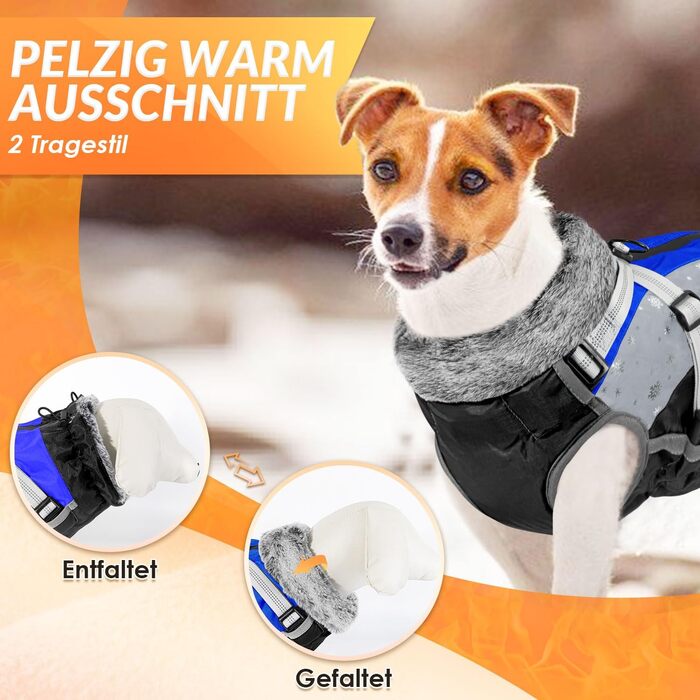 Зимовий теплий одяг для собак: водонепроникна флісова куртка з кріпленням для повідка. Підходить для собак маленьких, середніх та великих порід (XS, Синій)
