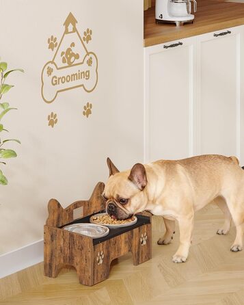 Підвищена годівниця для собак Hzuaneri з двома мисками, нержавіюча сталь, захист від бризок, антиковзаюча, безшумна, для малих та середніх собак, вінтажний коричневий, PB01601B