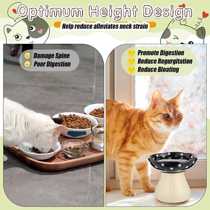 Підвищений годівниця для котів Teenyyou з кераміки, 2 шт. – годівниця для котів з вусами, широка годівниця для корму та води (червоний, чорний)