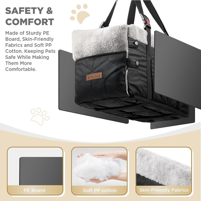 Автокрісло для собак з PU-шкіри, Рожеве (Чорне PU-шкіра)