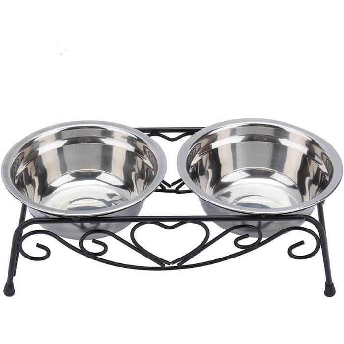 Підвищена годівниця для собак та котів, стійкий піднос з двома мисками (діаметр 13 см), розмір 26 x 14 x 8.5 см