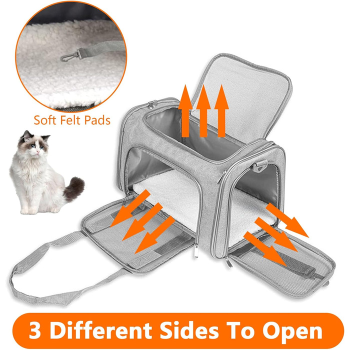Транспортна сумка для кота/собаки з плечовим ременем, переноска для тварин до 7 кг, складна, дихаюча, сіра (45x30x30 см)