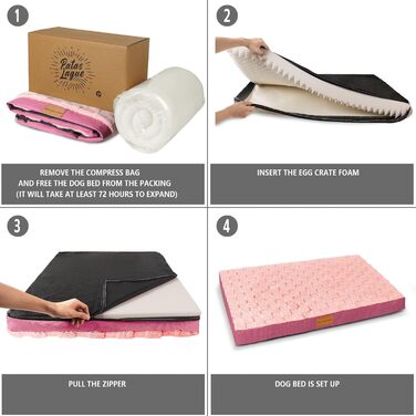 Ортопедичне собаче ліжко Patas Lague XL для великих собак, 106.7 x 71.1 см, водонепроникне, м'яке, тепле, зручне, з пінопластовою матрацом у формі стільців, знімний, пральний чохол та неслизьке дно, (S:20x15x3.5 IN, Рожевий)