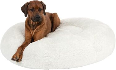 Крісло-лежанка для собак Zooplus Flocke | з в'язкоеластичними кульками | м'яке та зручне | гніздечко для собак | з блискавкою, можна прати | білий колір (діаметр: 90см x висота: 20см)