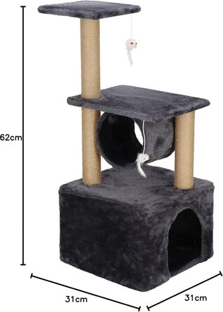 Котячий будиночок SPRINGOS з когтеточкою, лежаком та регульованою висотою, 245 см, сірий (62 см)