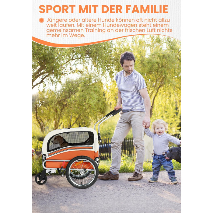 Причіп для собак SEPNINE® 2-в-1 для велосипеда та джоггінгу, до 30 кг, помаранчевий