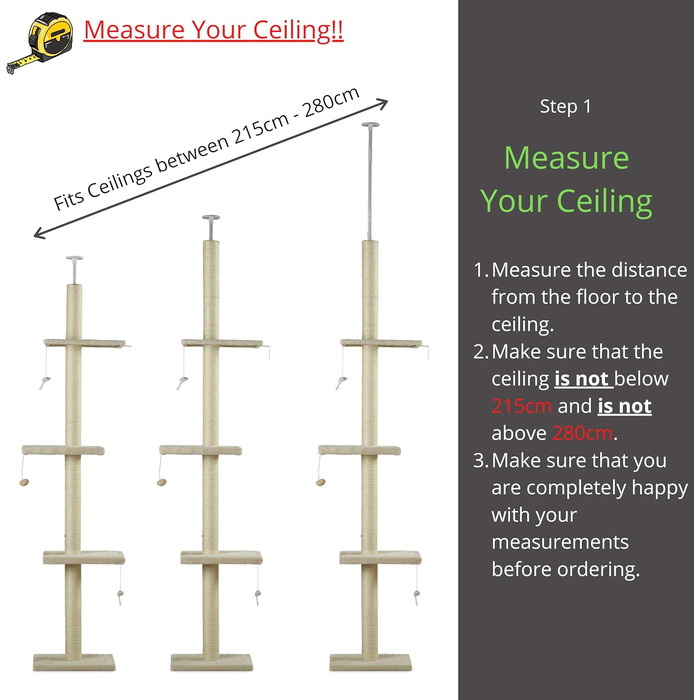 Котячий комплекс Kratzbaum Deckenhoch XL: сірий, 215-280 см, регульована висота, котячий будиночок, кігтетопка, ігровий комплекс