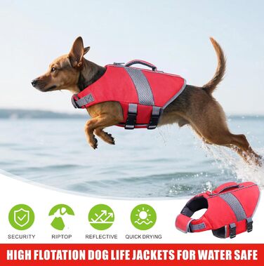 Рятувальний жилет для собак Oslueidy з високою плавучістю, світловідбиваючими елементами. Підходить для малих, середніх та великих собак. Ідеально для плавання, катання на човні, серфінгу та каякінгу. Червоний колір.