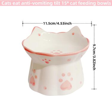 Керамічний годівниця для котів з підставкою, нахилений дизайн, захист шиї, запобігання зворотної течії, чорний/білий/рожевий