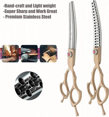 Набір професійних ножиць для грумінгу собак: прямі, вигнуті, розріджуючі (40%-50%)