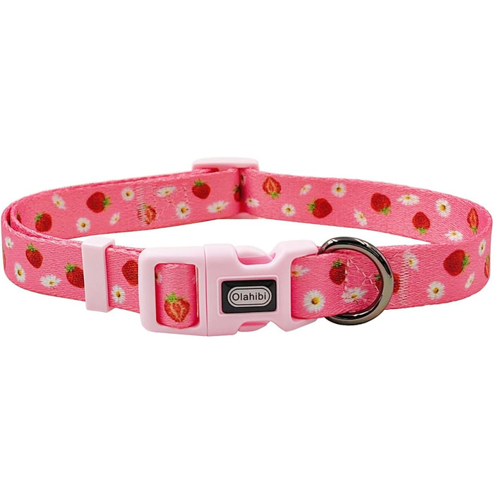 Нашийник для собак Oahibi з принтом черешень, рожевий, поліестер, розмір L, комплект з малюнком полуниці та гусячої лапки