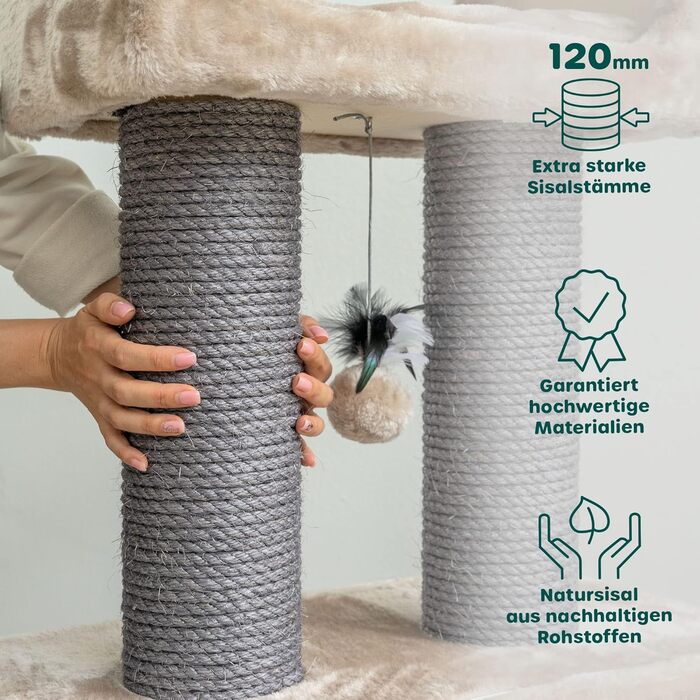 Дряпка для котів HAPPYPET Mick 103 см, преміум, товстий стовбур 18 см, велика лежанка, для великих порід (Мейн-кун), капучино