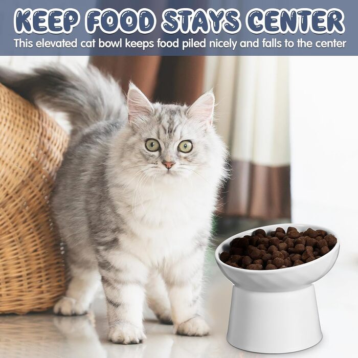 Набір мисок для котів Tanlade з підняттям, кераміка, 4 шт. (білий та сірий)