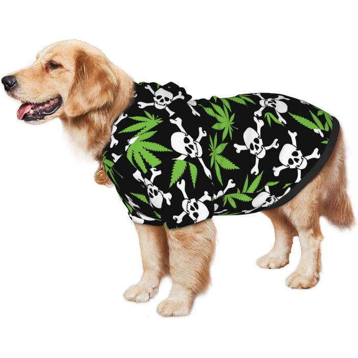 Пуловер для собак з капюшоном та зображенням черепа та листя, з кишенею та шапочкою, зимовий одяг, для середніх та великих собак, хлопчиків та дівчаток, одяг для домашніх тварин, комплекти