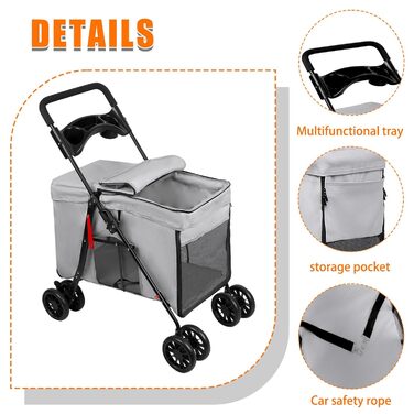 Візок для тварин, бугі для собак та котів, складний, сірий. Міцний, водонепроникний, з дихаючим матеріалом, до 20 кг.