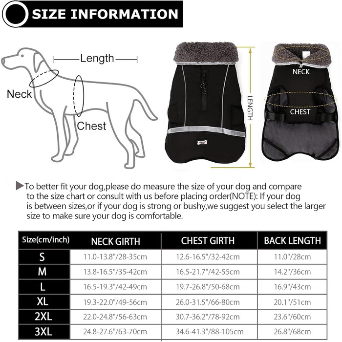 Зимовий одяг для собак QBLEEV: тепла, водонепроникна куртка з флісовою підкладкою, Rollkragen, для холодної погоди, розмір XL (Обхват грудей 50-79 см)