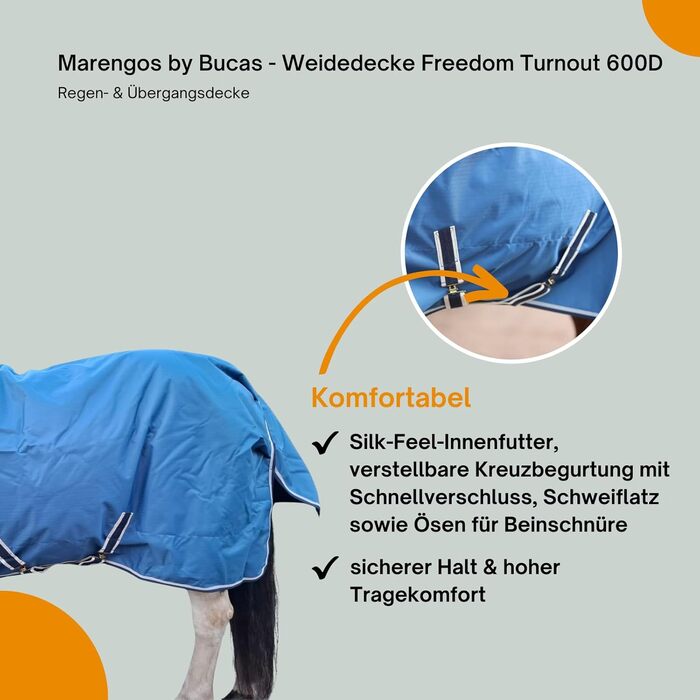 Водонепроникна попона для коней Marengos by Bucas Freedom Turnout 600D з підкладкою та перехресними ременями, Navy/Beige, 135 см (наповнювач 150 г/м²)