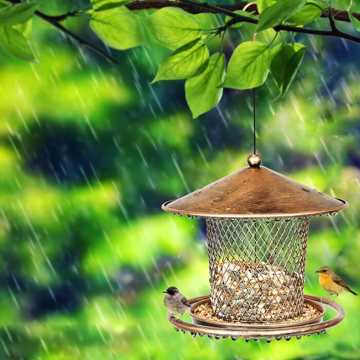 Годівниця для птахів у вигляді даху, захищена від білок, металева, 900 г, чорна/синя