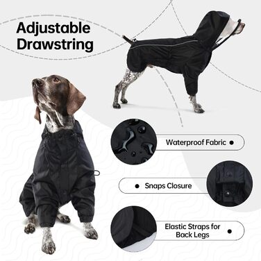 Водонепроникний дощовик для собак, чорний, розмір S. Дощовик для маленьких собак з капюшоном, на кнопках.