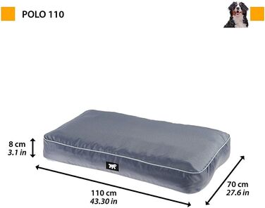Ортопедичний лежак для собак FERPLAST Polo XL - 110 x 70 x 8 см, сірий. Миючий, зйомний наповнювач, стійкий до подряпин