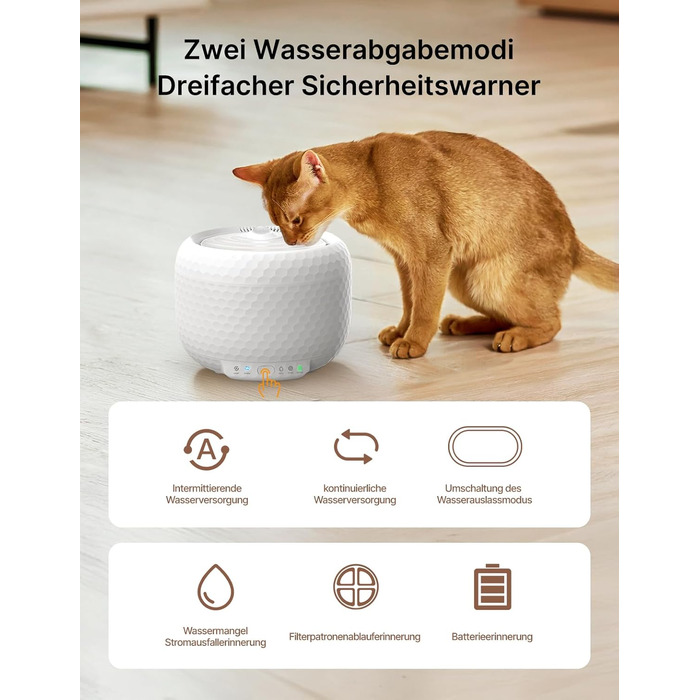 Водяний фонтанчик для котів, 1.8L, з тихим насосом та фільтром з активованого вугілля