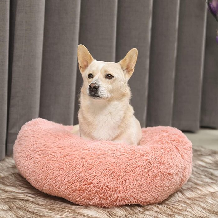 М'яке ліжко для собак та котів Doughnut, рожеве, Ø80 см. Зручне, неслизьке, для цуценят та великих собак (до 25 кг). Легко миється.