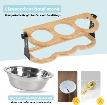 Набір мисок для котів та цуценят 3 шт. з регульованою висотою - Ергономічна годівниця з нержавіючої сталі