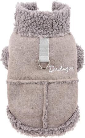 Тепла куртка для собак та котів SMALLLEE_LUCKY_STORE з флісовою підкладкою, зимовий одяг з кільцем D, для маленьких собак, чихуахуа, йоркширських терьєрів, тепла куртка сірого кольору, розмір L