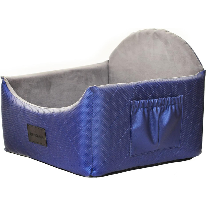 Автокрісло для собак 2в1 | Універсальне миюче автокрісло для заднього та переднього сидіння | Лежанка для собак та котів | Штучна шкіра, пухнастий плюш | 48 x 48 см (Блакитний)