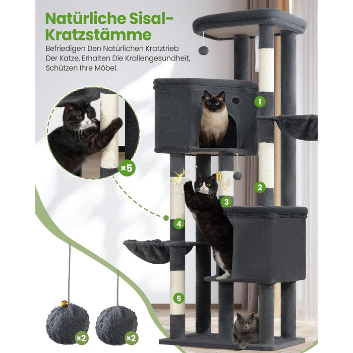 Комплекс для котів Kratzbaum XXL 213 см: Дряпка-стовп, будиночок, платформа, гамак - Сірий когтеточка для великих котів