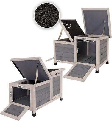 Клітка для кроликів Lionto з дерева з двома входами, 70x43x45 см, водостійке дах з бітуму та пластикові ніжки, для внутрішнього та зовнішнього використання, зимостійка, сучасний дизайн