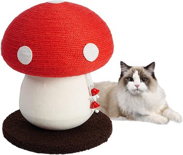 Дерев'яний кігтеточка для котів Niktule з сизалевого мотузка та підвісним іграшковим грибом | Кігтеточка-дерево для дому, захист меблів від кігтів