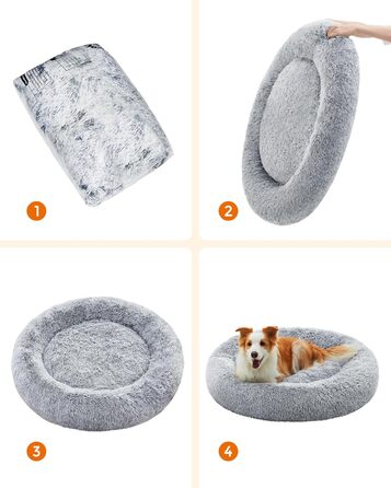 Кругле ліжко для собак та котів Feandrea Ombré Grey, 100 см, знімний м'який наповнювач, довгий плюш, 100 x 100 x 20 см